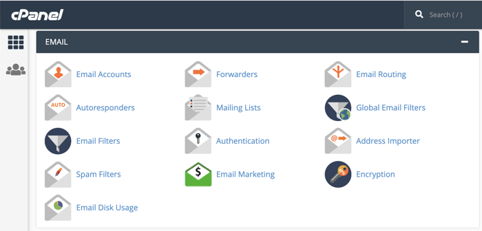 Section EMAIL dans le cPanel