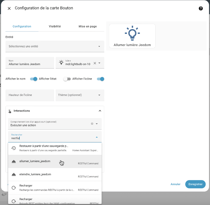 Configuration du bouton