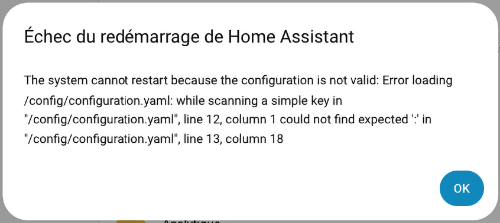 Échec du redémarrage de Home Assistant