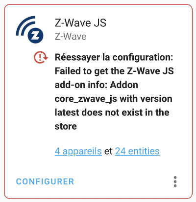 Z-Wave JS Réessayer la configuration