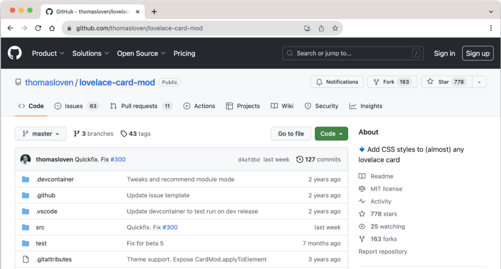 Page GitHub de l'extension