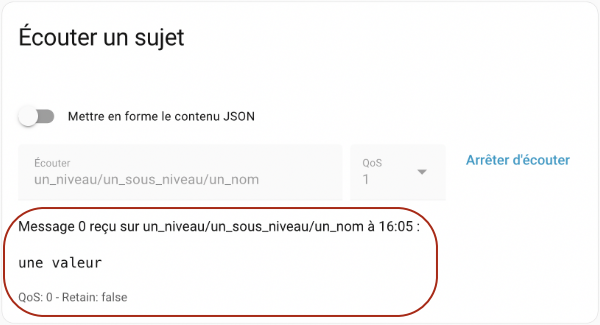 Réception du message publié