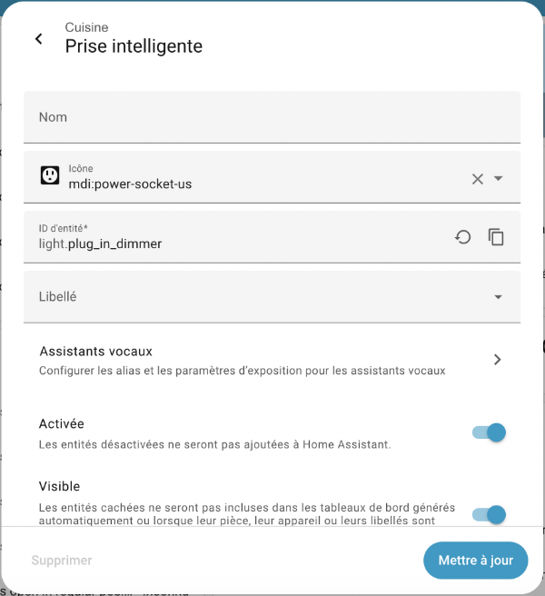 Paramètres de l'entité