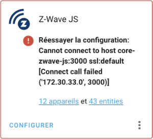 Z-Wave JS Réessayer la configuration
