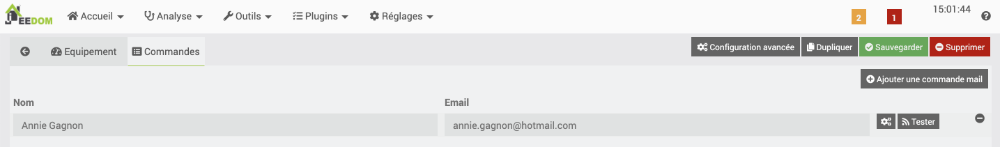 Adresse à qui le courriel sera envoyé