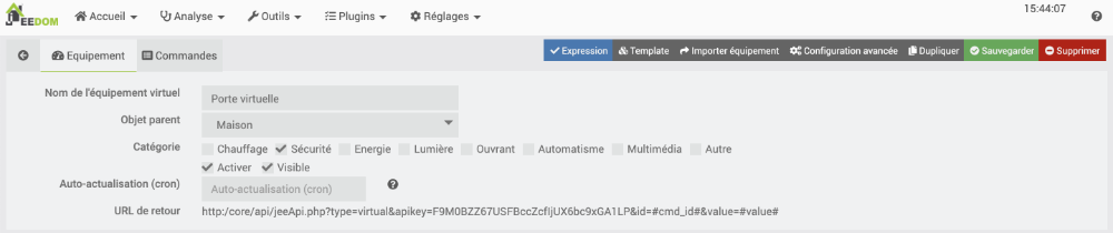 Ajout d'un équipement virtuel