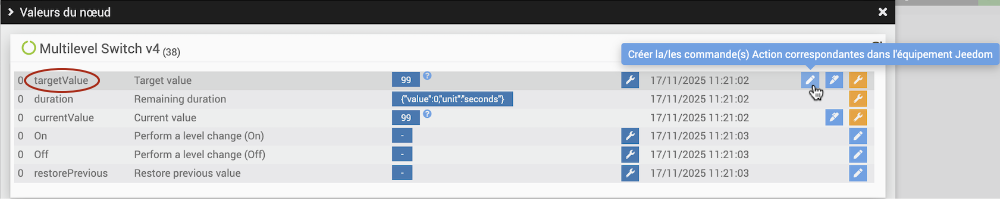 Commande TargetValue