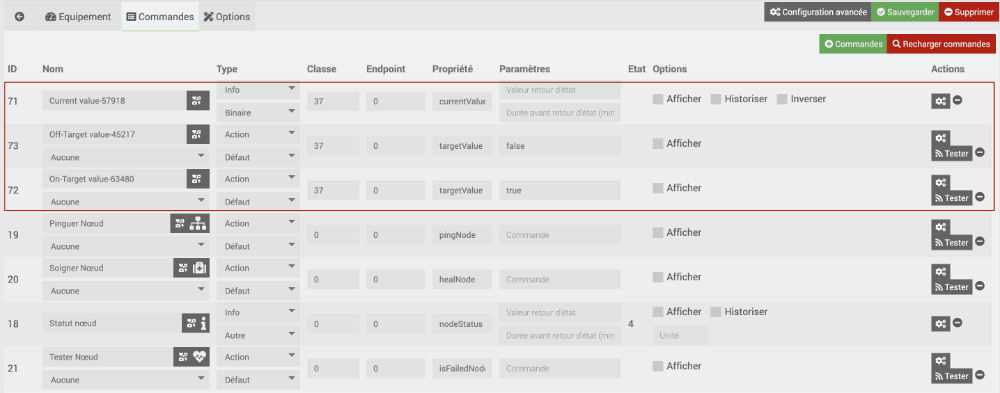 Commandes ajoutées