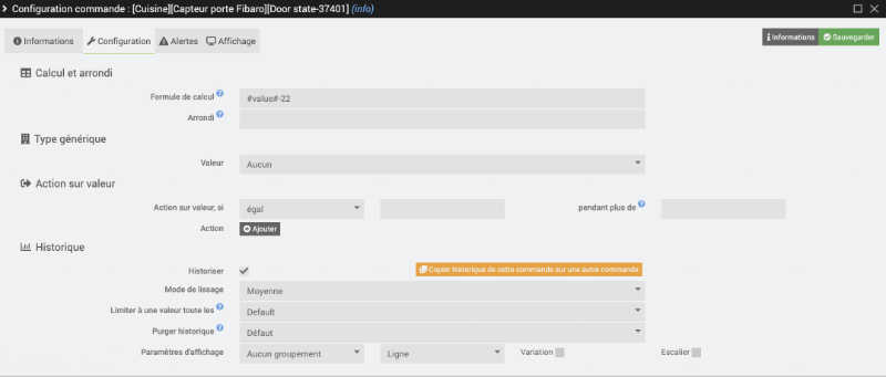 Configuration de la commande