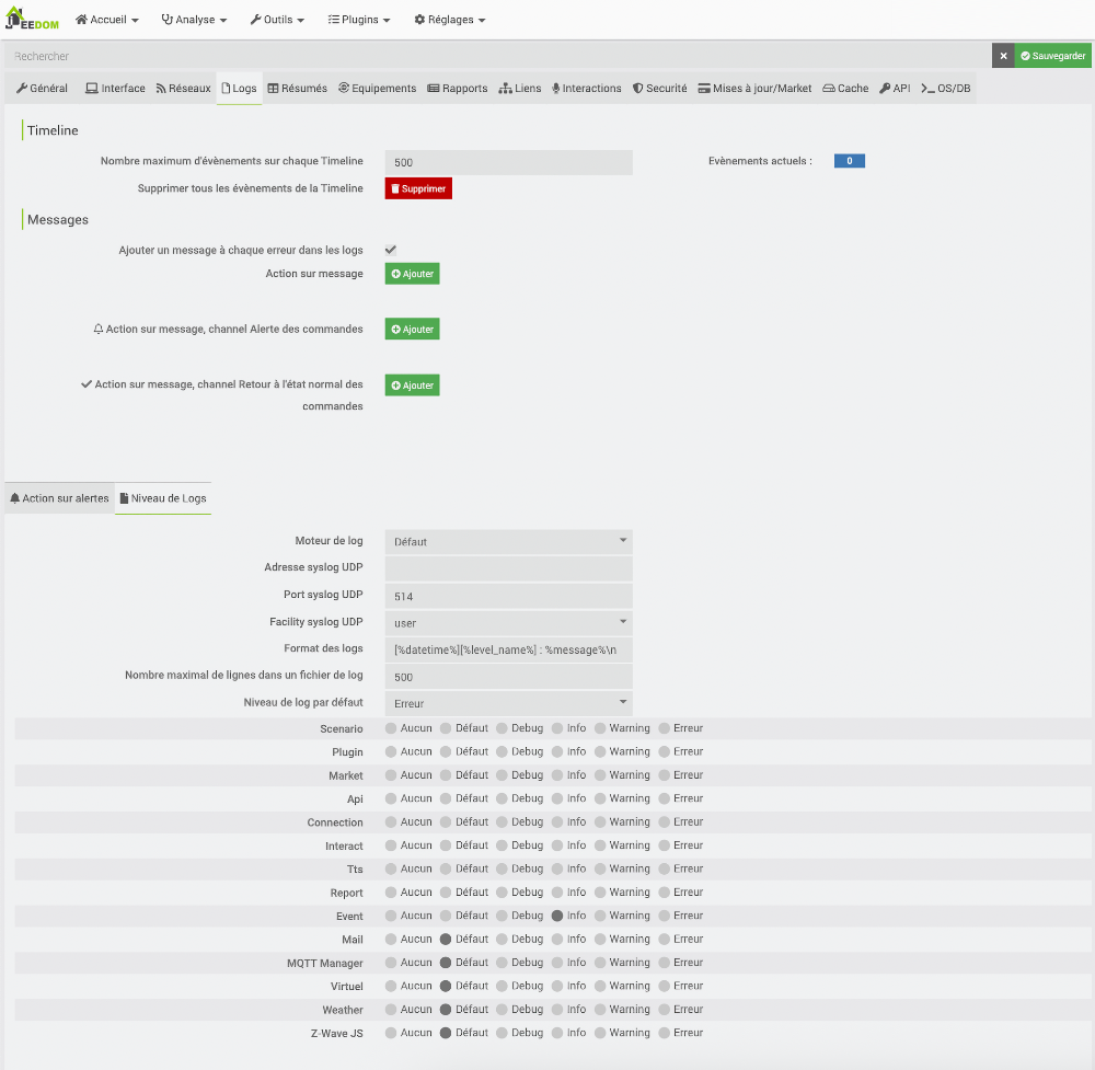 Configuration des logs