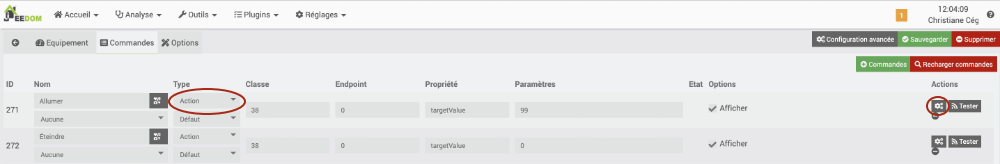 Commande de type action