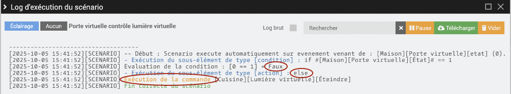 Log du scénario