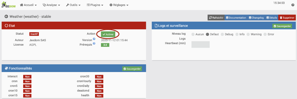 Activer le plugin Météo