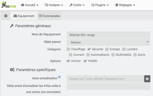 Équipement dans le plugin Script