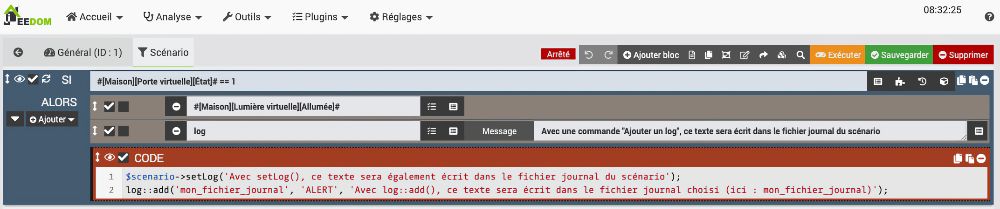Scénario qui écrit dans les logs