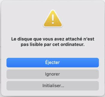 Le disque que vous avez attaché n’est pas lisible par cet ordinateur.