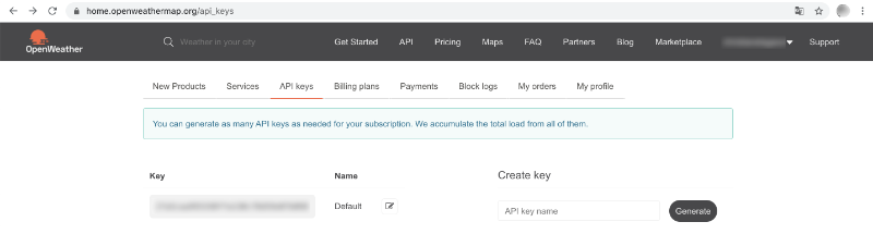 Clé API OpenWeatherMap