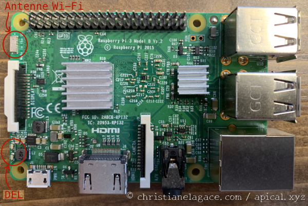 Raspberry Pi 3B - Position antenne et DEL