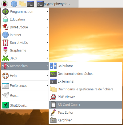Option de menu SD Card Copier