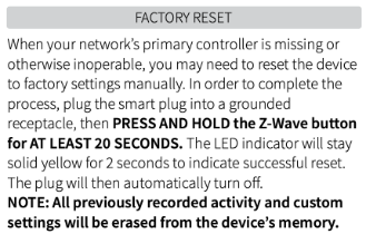 Extrait du manuel - factory reset